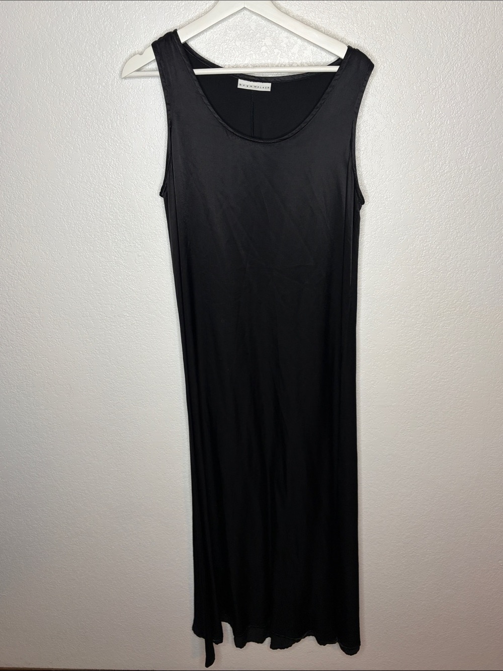 Bryn Walker Black Satin Scoop Neck Maxi Dress Size Medium Loose Fit Minimalist